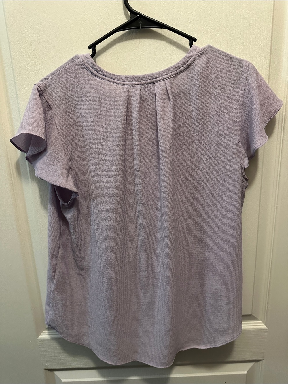 Calvin Klein Soft Lavender Split-Neck Flutter Sleeve Blouse - Picture 5 of 5
